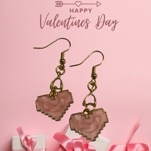 Pink Heart Earrings, 14K Gold Plated Hooks